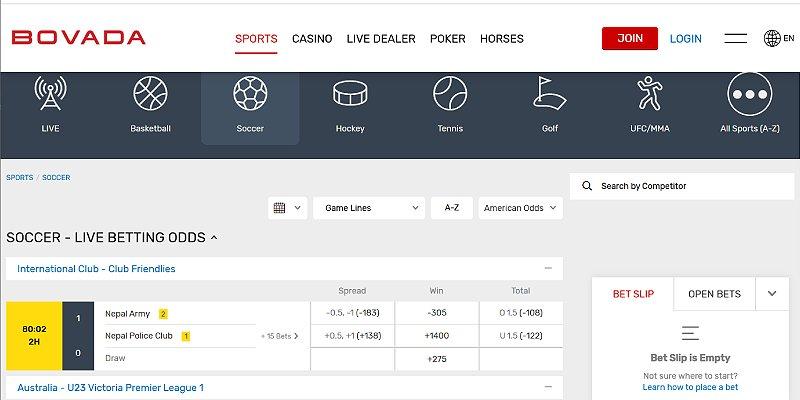 Screenshot of Bovada