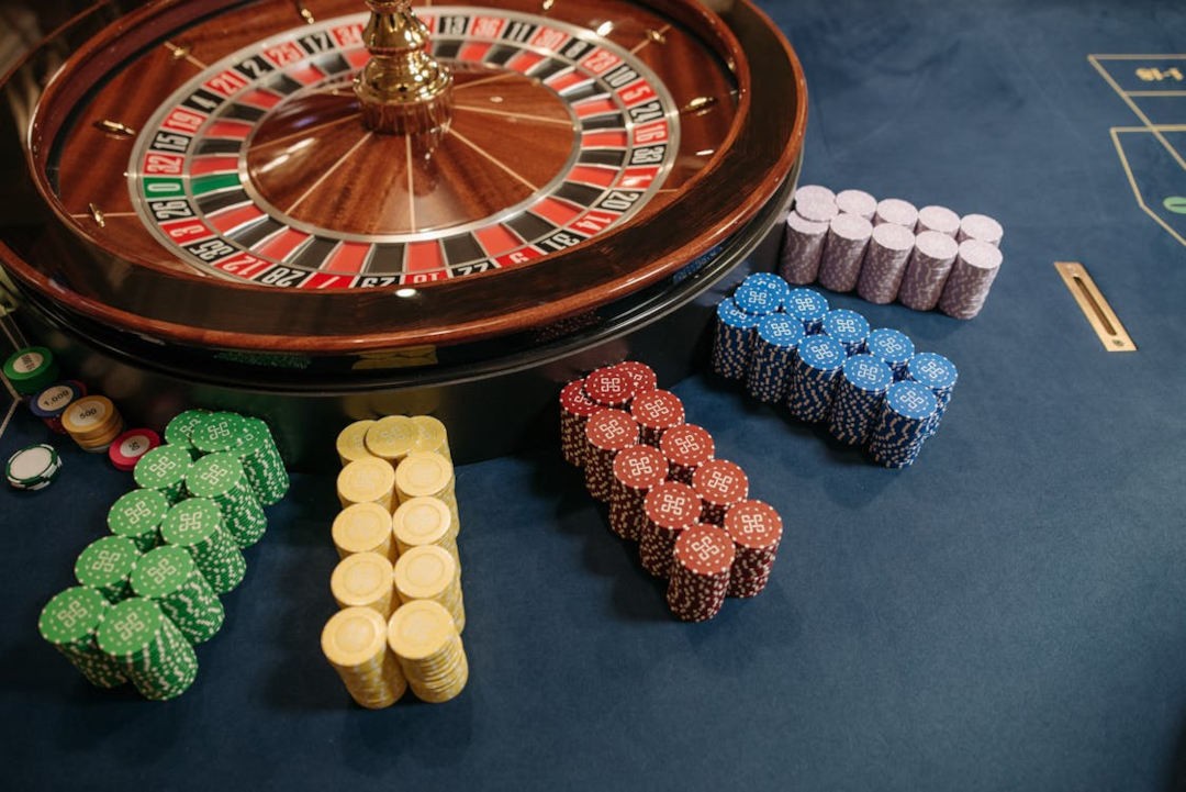Roulette wheel with casino chips