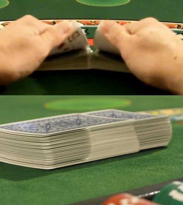 The proper hand placement when shuffling the deck
