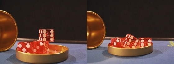 Dice are either on top of each other or cocked sideways Dice are either on top of each other or cocked sideways