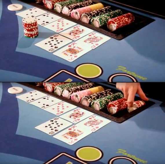 In the top picture - The lost bets are placed in a designated area on the table -- In the bottom picture - When all of the players hands are done, the lost bets will be locked up in the rack