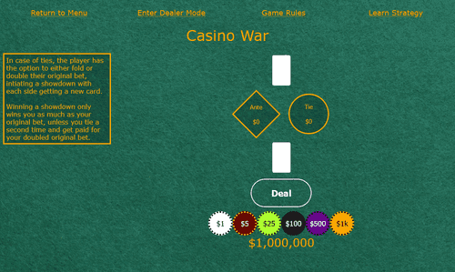 Free online practice for Casino War