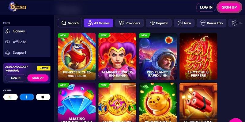 Screenshot of the Funrize Website