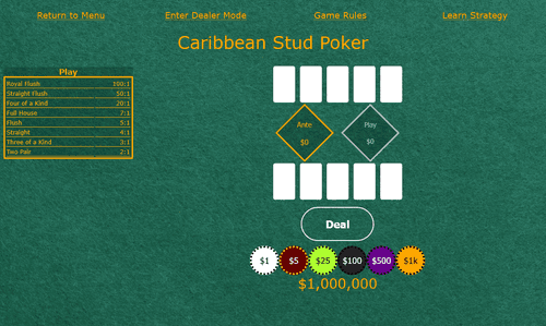 Free online practice for Caribbean Stud Poker