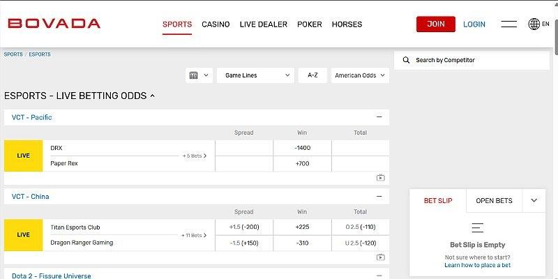 Bovada Esports Betting Site
