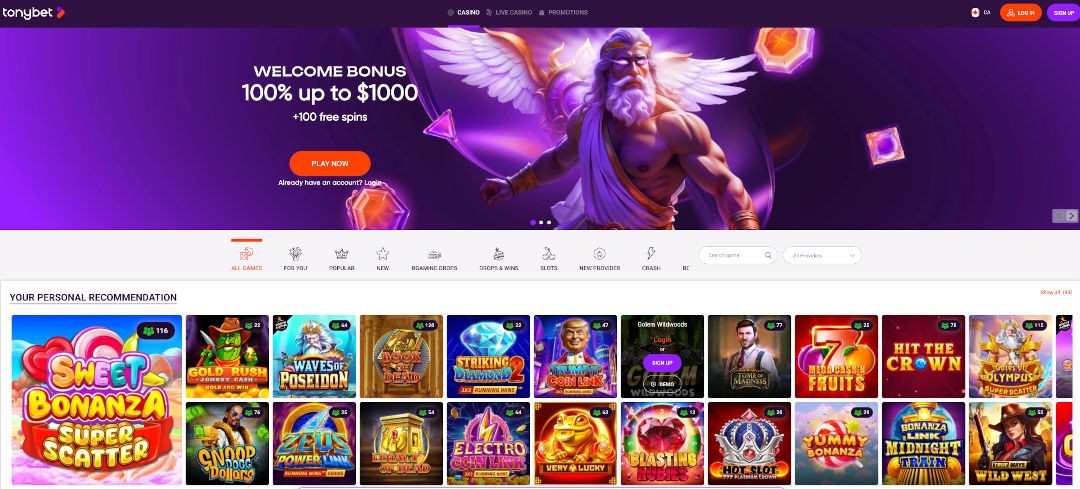 Screenshot of TonyBet