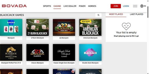 Screenshot of Bovada Website