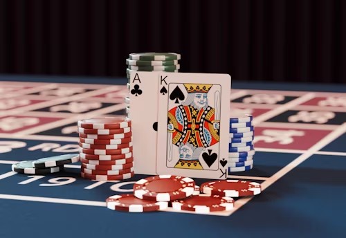 Chips and cards on roulette table