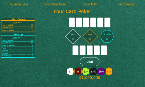Free online practice for Four Card Poker
