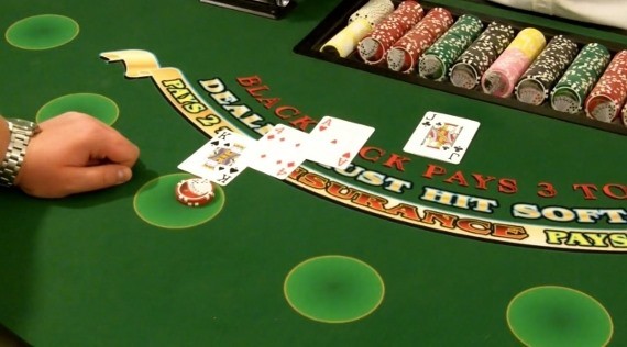 Player has a 10, a 4 and an ace Player has a 10, a 4 and an ace